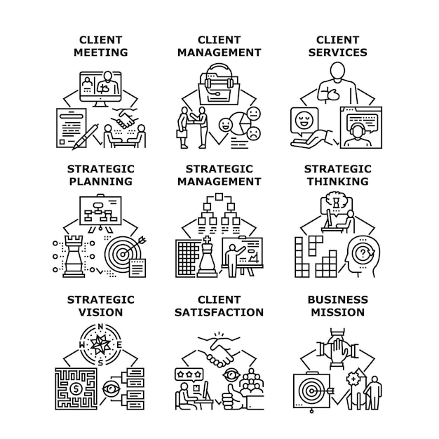 Services à La Clientèle Set Icons Illustrations Vectorielles