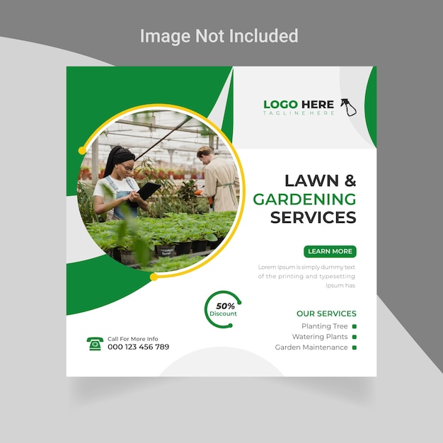 Vecteur services de jardinage de pelouse et conception de modèle de publication sur les médias sociaux pour l'agriculture de bannières web