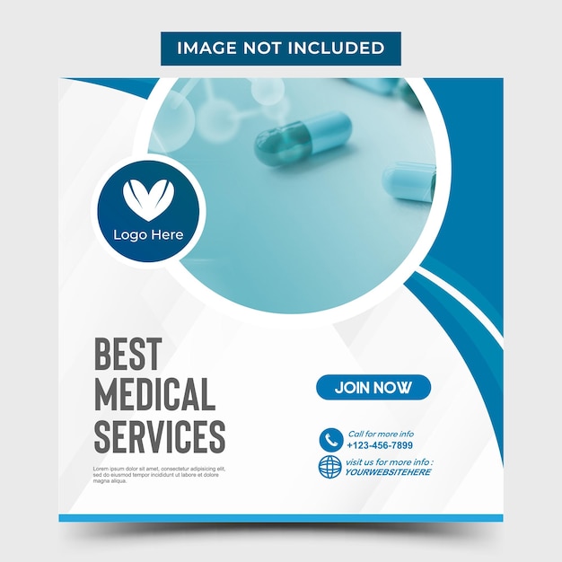 Vecteur services médicaux conception de publications pour les hôpitaux et les cliniques de soins de santé sur les médias sociaux