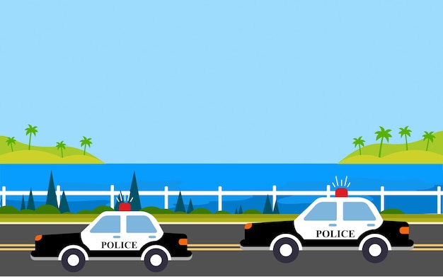 Services De Police Sur L'autoroute Près De La Mer Pour L'arrière-plan Du Paysage De La Page Web De La Bannière