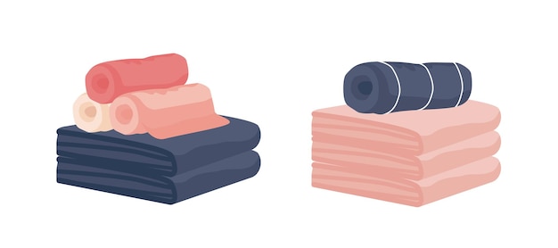 Serviettes En Tissu Pour Les Mains Et Le Bain Colorées Réalistes Roulées Isolées Sur Fond Blanc. Nettoyer L'illustration Vectorielle D'essuie-glace En Coton D'hygiène Pastel. Textile Coloré De Salle De Bain.