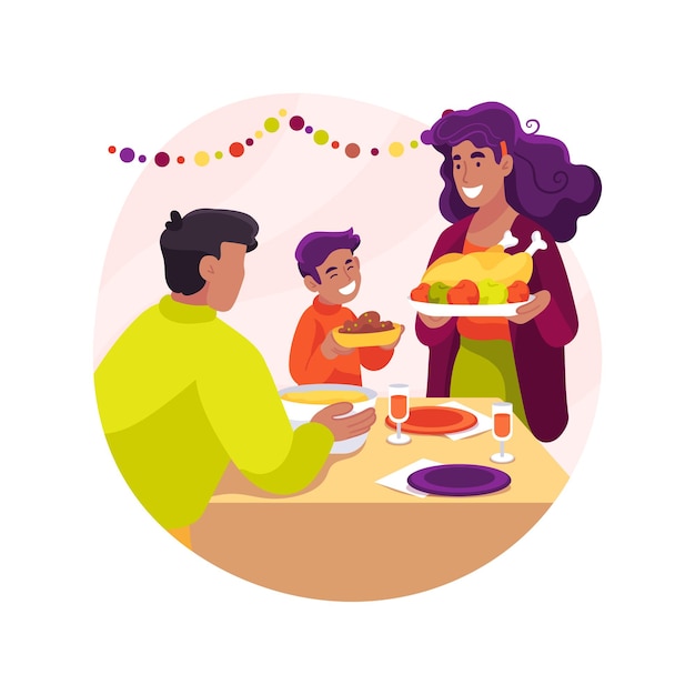 Servir Le Repas De Noël Illustration Vectorielle De Dessin Animé Isolé
