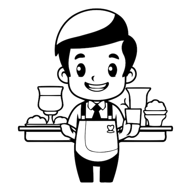 Vecteur serviteur de café avec de la nourriture illustration vectorielle de personnage de dessin animé mignon