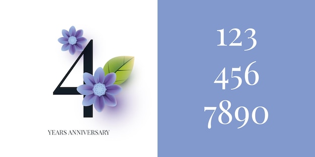 Set 1 2 3 4 5 6 7 8 9 étiquette d'anniversaire de 10 ans avec conception de modèle d'illustration de fleurs