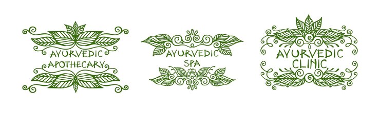 Vecteur set de 3 logos ayurvédiques authentiques en vecteur