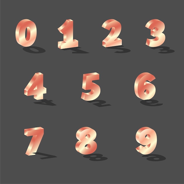 Vecteur set 3d rose golden number illustration