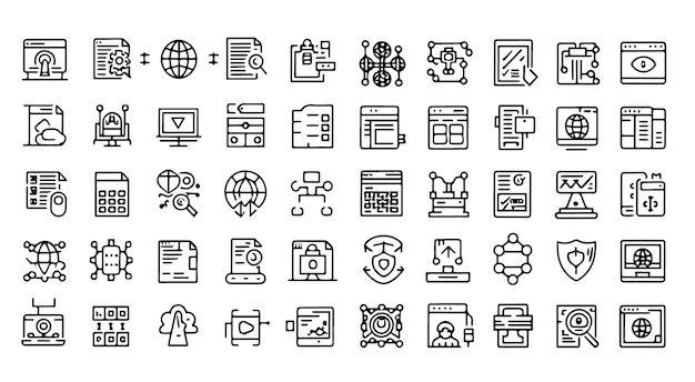 Set de 50 icônes de contour liées à la technologie Collection d'icônes linéaires Traits modifiables Illustrations vectorielles