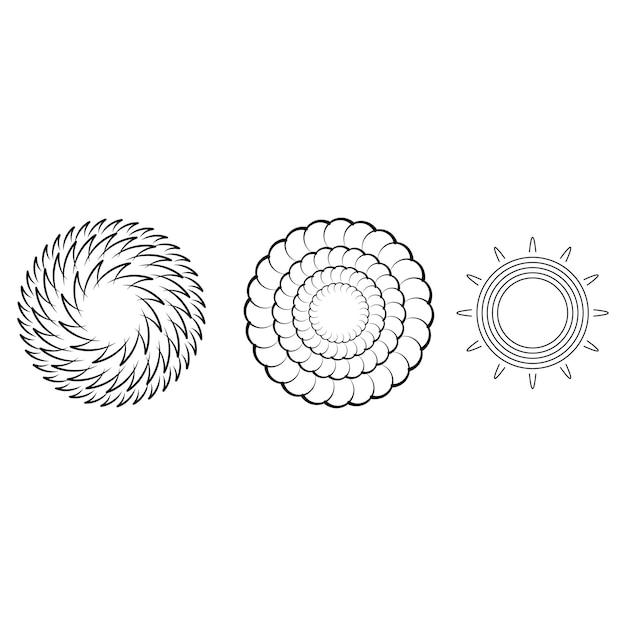 Set Abstract Collection Round Circles Starburst Sunburst Sunset Black Line Doodle Design Elements