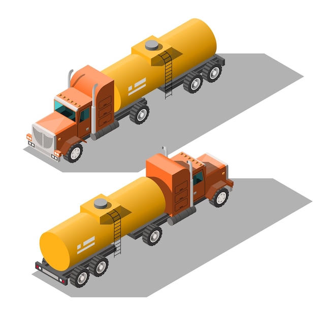 Set Abstract Isometric Collection 3d Essence Tanker Car Transport Working Technique Vehicle Vector