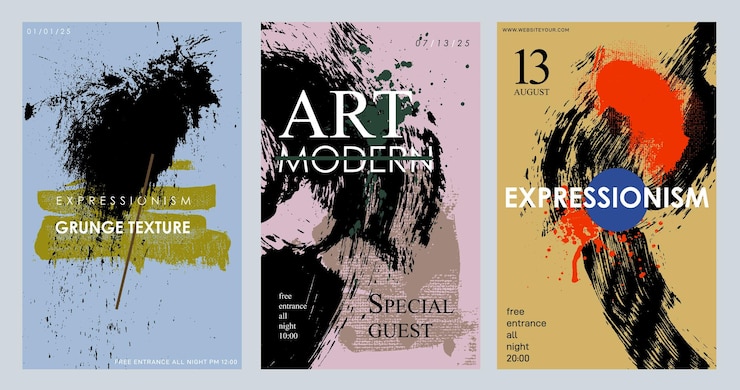 Vecteur set d'affiches ou de bannières à texture colorée vieille et lumineuse pour exposition