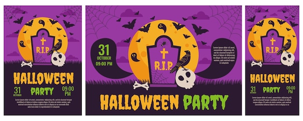 Set d'affiches d'invitations à la fête d'Halloween modèle de couverture de carte de vœux affiche de vente