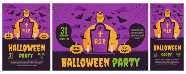 Set d'affiches d'invitations à la fête d'Halloween Template pour les cartes de vœux couverture flyer de vente