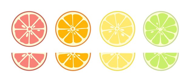 Set d'agrumes Désert et délicatesse d'été Citron citron et pomme de terre orange Produits naturels et biologiques avec vitamines Collection de vecteurs plats de dessin animé isolés sur fond blanc