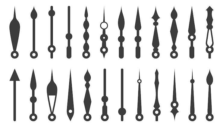 Vecteur set d'aiguilles d'horloge ou de silhouette de bras de montre