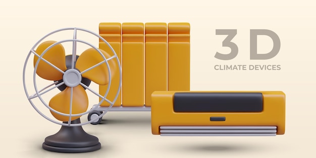 Set d'appareils climatiques pour la maison et le bureau Ventilateur de climatisation Radiateur sur roues