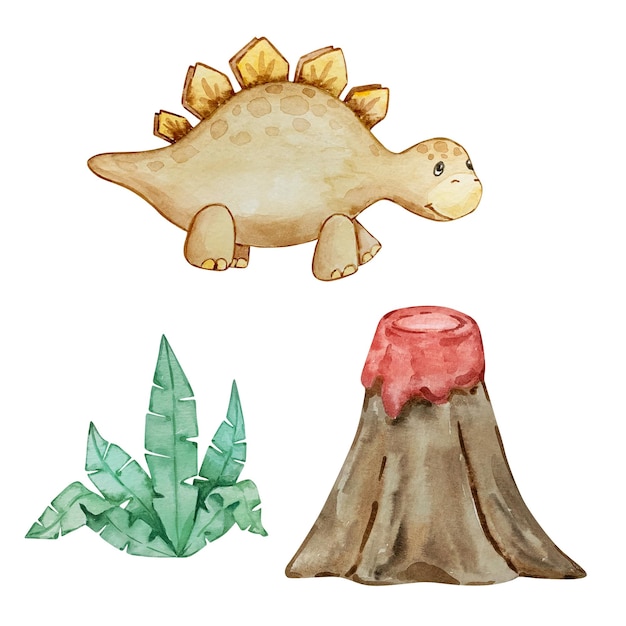 Set D'aquarelle Avec Des Bébés Dinosaures Mignons