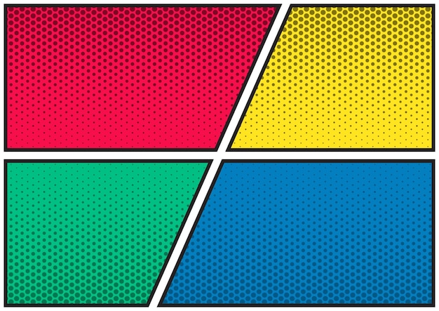 Set d'arrière-plan de magazines de bandes dessinées Halftone ponctué modèle de mise en page en blanc de bande dessinée popart style 4 cadre