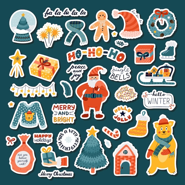 Set d'autocollants de dessins animés mignons pour le Nouvel An de Noël en hiver pour les cahiers de notes des planificateurs