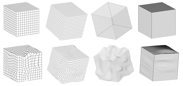 Set d'autocollants en forme de cube avec différentes formes linéaires inspirées du brutalisme de la collection cyberpunk stran