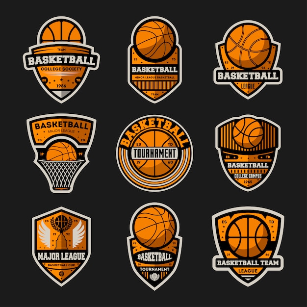 Set De Badges Isolé Vintage De Tournoi De Basket-ball