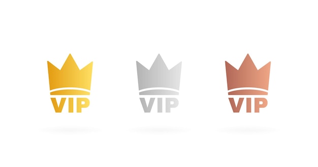 Set De Badges Vip De Couleur Or, Argent Et Bronze. étiquette De Couronne Avec Trois Niveaux Vip. Illustration Vectorielle Moderne.