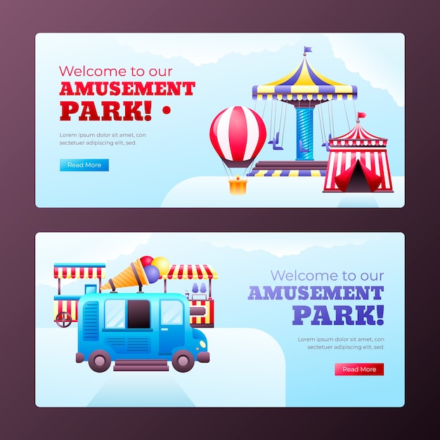 Set de bannières de dessins animés plates pour parcs d'attractions
