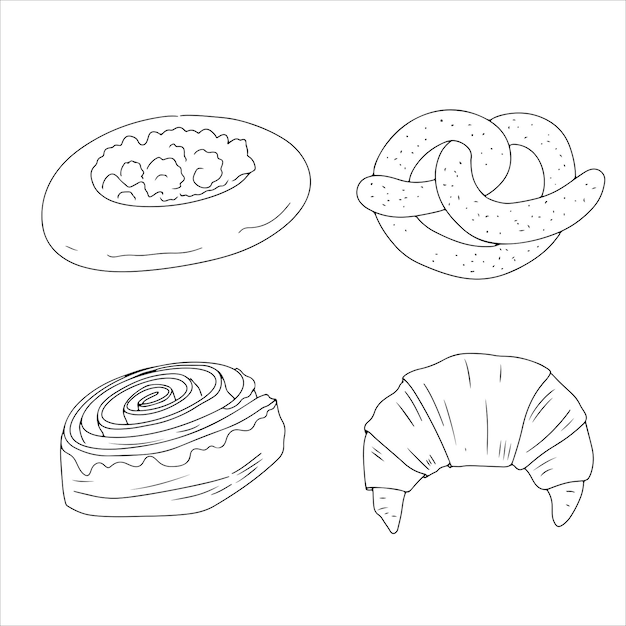 Set Beurre Pâtisserie Confiserie Bun Pour Le Petit Déjeuner Pain Boulangerie Illustration Vectorielle Sur Fond Blanc