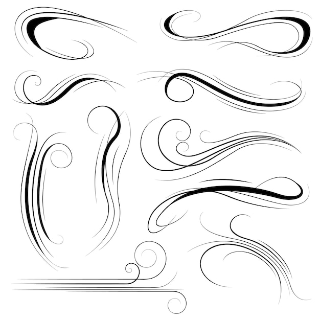 Vecteur set black collection simple line winds gust squall curl doodle outline nature element vector design