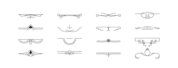 Set Black Simple Line Collection Doodle Border Elements Vector Design Style Sketch Isolé Illustra
