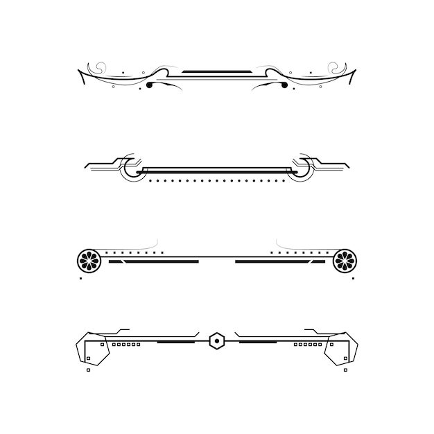 Set Black Simple Line Collection Doodle Border Elements Vector Design Style Sketch Isolé Illustra