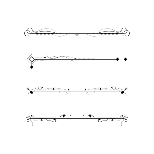 Set Black Simple Line Collection Doodle Border Elements Vector Design Style Sketch Isolé Illustra