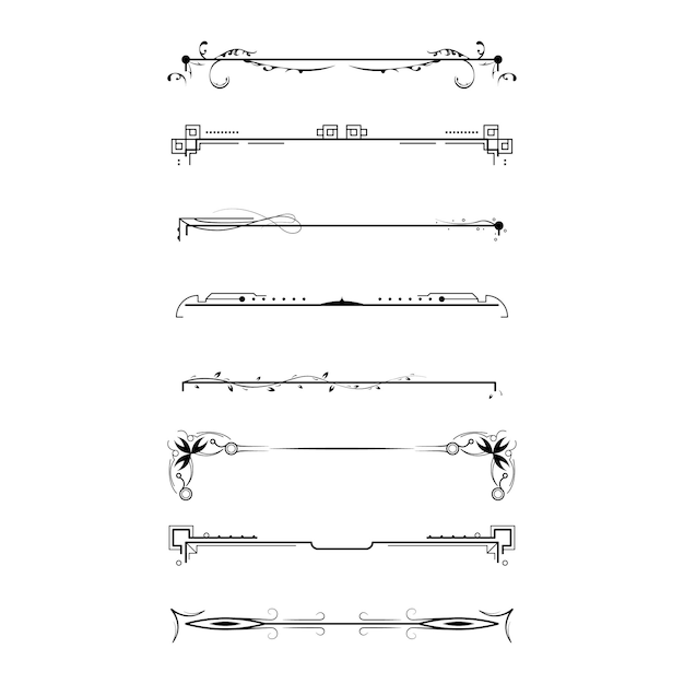 Set Black Simple Line Collection Doodle Border Elements Vector Design Style Sketch Isolé Illustra