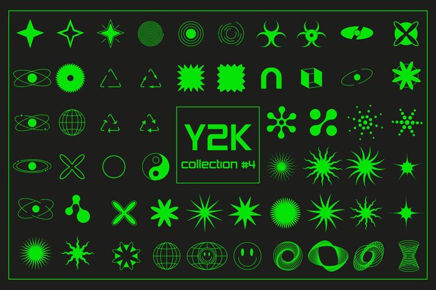 Set blanc remplir néon vert figure géométrique y2k 3d vecteur pour bannière d'affiche