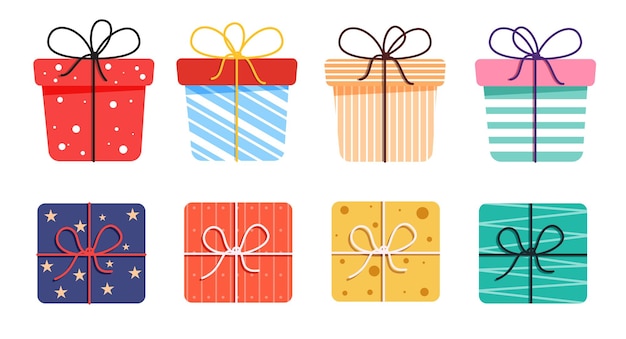 Set de boîtes cadeaux éléments clipart dessin de boîte cadeau d'anniversaire clip art avec collection de motifs colorés