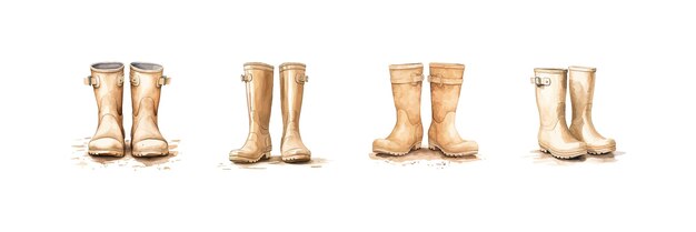 Vecteur set de bottes en caoutchouc conception d'illustration vectorielle