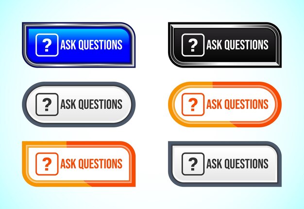 Set de boutons de questions de différentes formes et couleurs Adapté à la conception d'interface utilisateur d'applications mobiles et de sites Web