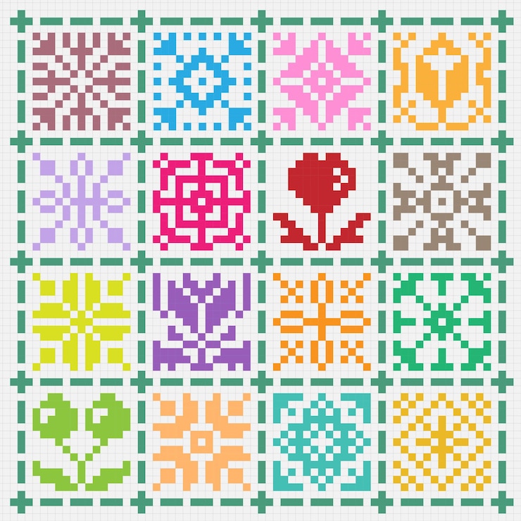 Vecteur set de broderie géométrique