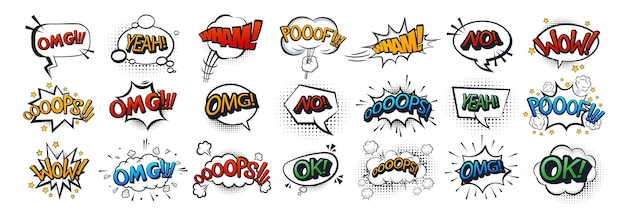 Set de bulles de discours comique avec texte Collection d'effets de discours comiques