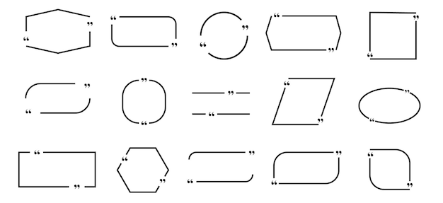 Set de cadres de boîtes de citations Boîtes de citations de texte Modèles de cadres de citations de lignes noires pour la définition de la remarque et la conception de la citation Illustration vectorielle.