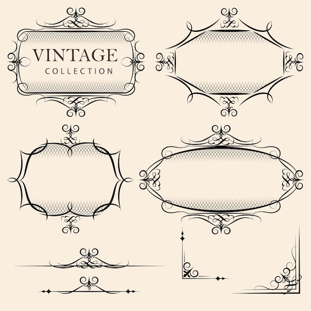 Vecteur set de cadres vintage et d'éléments décoratifs illustration vectorielle collection d'ornements vintage avec