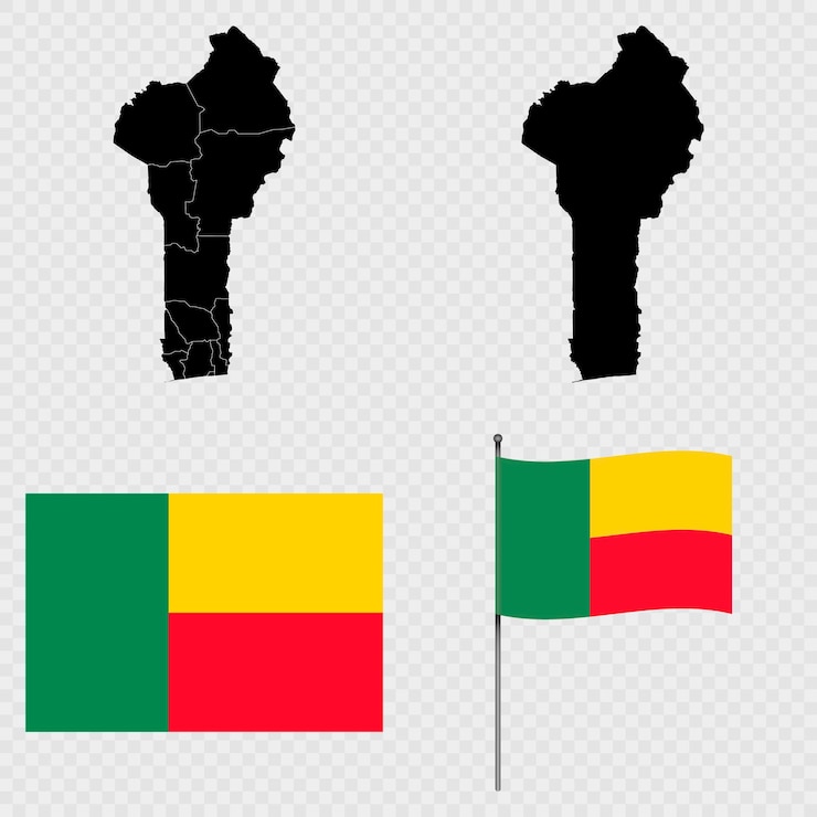 Vecteur set de cartes du drapeau et du mât du bénin illustration vectorielle