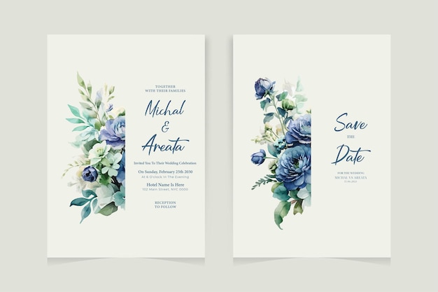 Set de cartes d'invitation de mariage en eucalyptus à l'aquarelle vectorielle de verdure