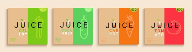 Set de cartes de jus de fruits et légumes