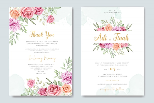 Set De Cartes De Mariage Aquarelle Avec Beau Floral Et Feuilles