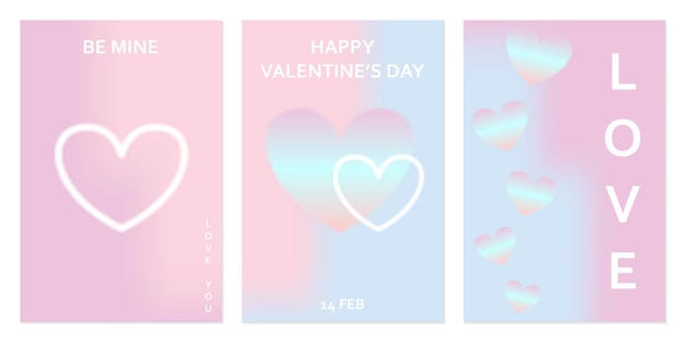 Vecteur set de cartes postales de la fête de la saint-valentin conception de couvertures d'affiches d'art moderne agréable modèles de cartes d'invitation et de vœux avec des gradients de la journée de la saint-valentin