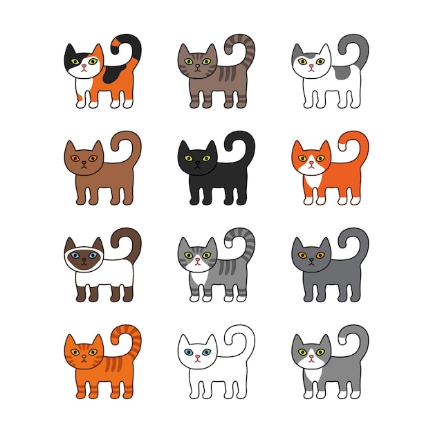 Set de chats mignons et colorés Idéal pour le textile de tissu Illustration vectorielle