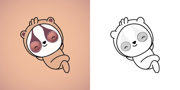 Set Clipart Slow Loris Coloring Page Et Illustration Colorée.clip Art Cartoon Animal.