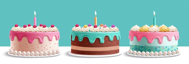Set de cliparts d'éléments 3D de gâteau d'anniversaire de fraise et de chocolat gâteau de dessert sucré clip art