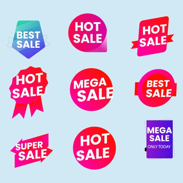 Set de collecte d'étiquettes de vente Set de bannière de ruban et d'autocollant de étiquette Offre de vente et étiquette de badge Annonce de vente