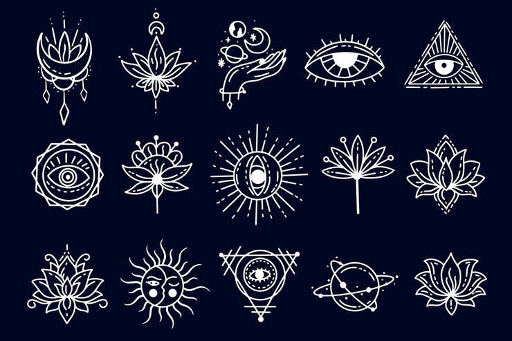 Vecteur set collection mystical celestial clipart symbol espace doodle éléments ésotériques illustration vintage
